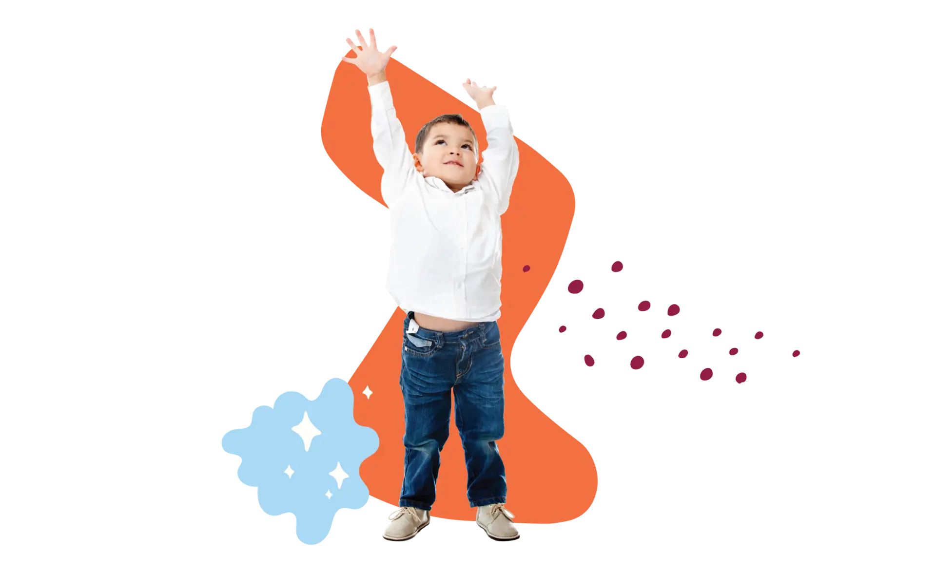 image of a preschool and daycare child pointing up at a faith-based early education campus